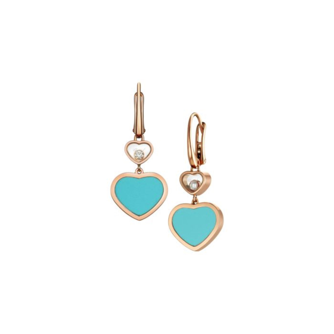 Boucles d'Oreilles Happy Hearts en Or Rose Turquoise reconstituée 837482-5410 - Chopard Joaillerie - Boucles d'Oreilles - Les Champs d'Or