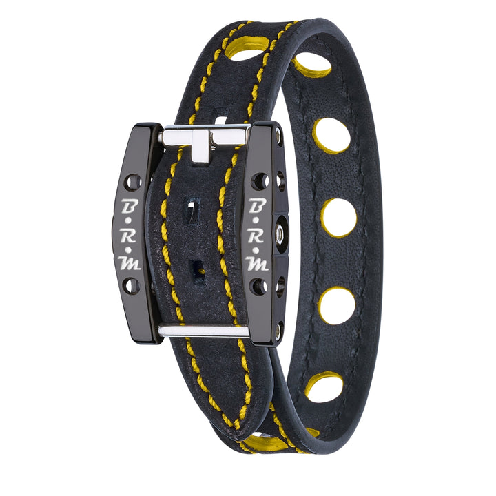 Bracelet Speed Alcantara Titane Noir Jaune - B.R.M Bijoux  - Bracelet - Les Champs d'Or