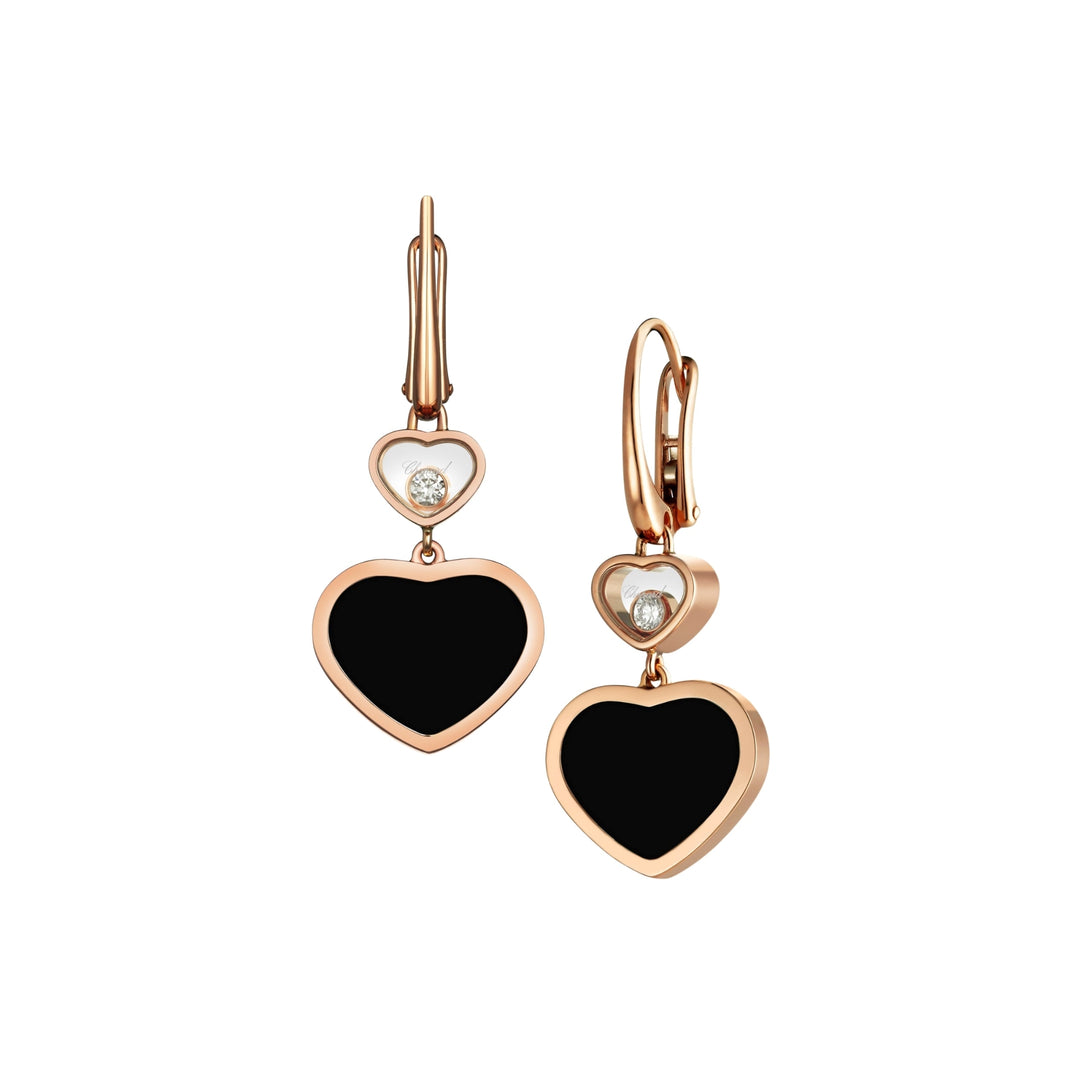 Boucles d'Oreilles Happy Hearts en Or Rose Onyx 837482-5210 - Chopard Joaillerie - Boucles d'Oreilles - Les Champs d'Or