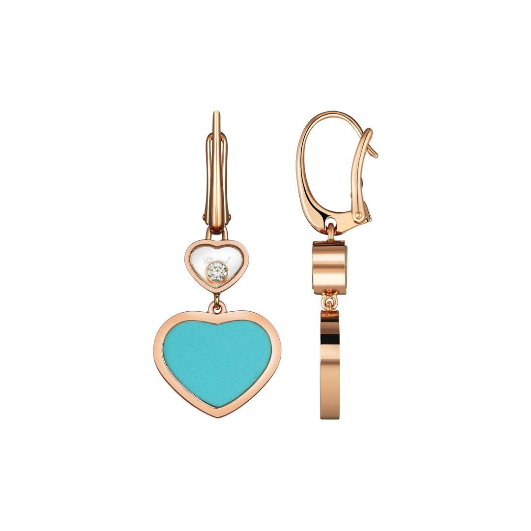 Boucles d'Oreilles Happy Hearts en Or Rose Turquoise reconstituée 837482-5410 - Boucles d'Oreilles - Chopard Joaillerie - Les Champs d'Or