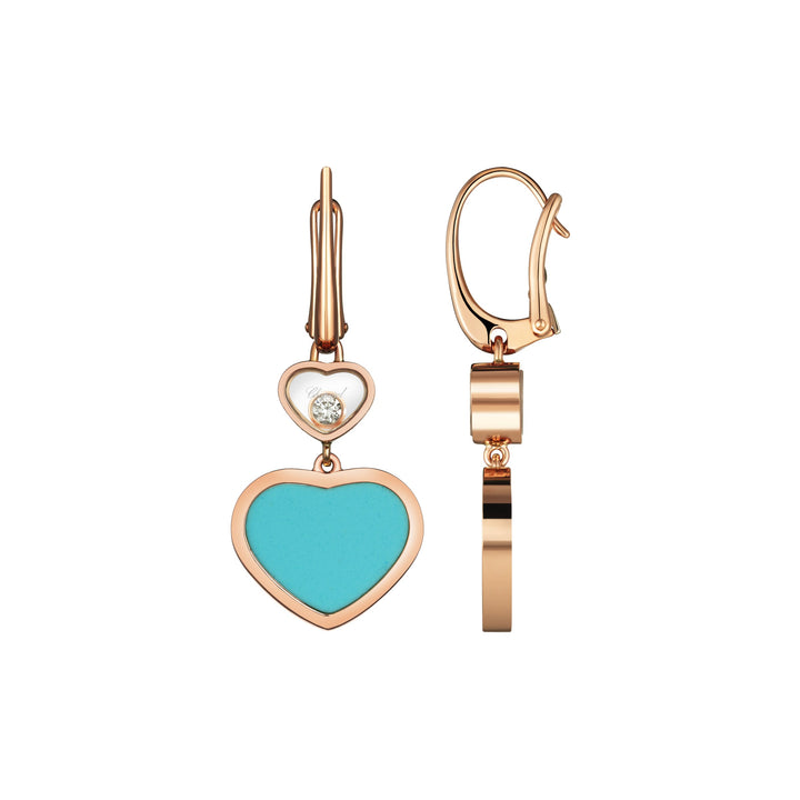 Boucles d'Oreilles Happy Hearts en Or Rose Turquoise reconstituée 837482-5410 - Boucles d'Oreilles - Chopard Joaillerie - Les Champs d'Or