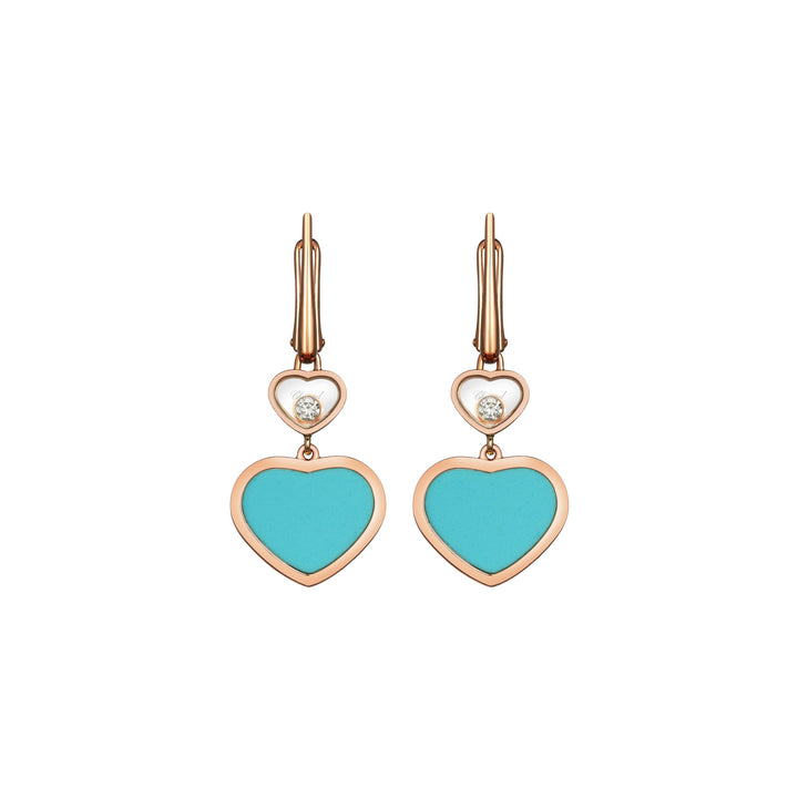 Boucles d'Oreilles Happy Hearts en Or Rose Turquoise reconstituée 837482-5410 - Boucles d'Oreilles - Chopard Joaillerie - Les Champs d'Or