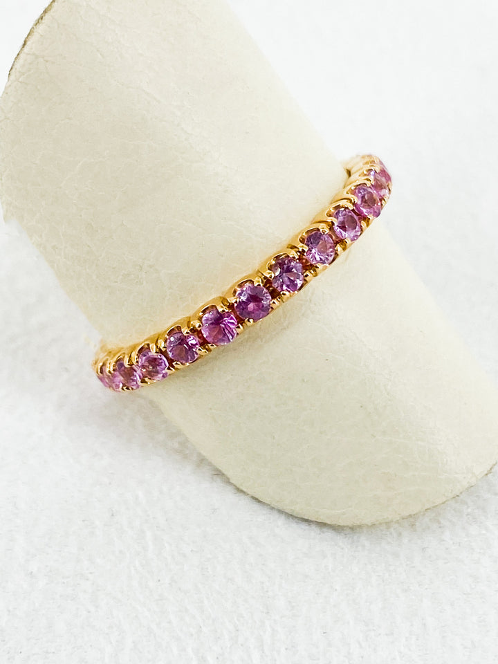 Bague de fiançailles Sertis de Saphir Rose en Or Jaune Taille 54 -  - Sublime Diamant - Bagues - Les Champs d'Or