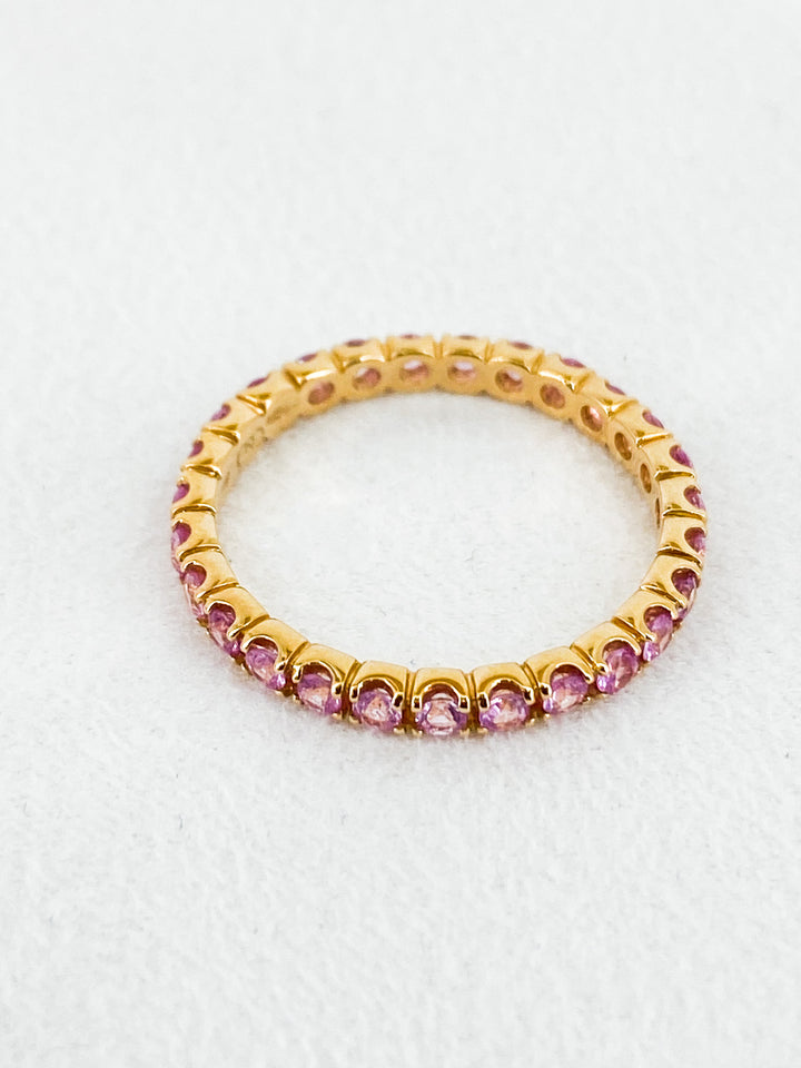Bague de fiançailles Sertis de Saphir Rose en Or Jaune Taille 54 -  - Sublime Diamant - Bagues - Les Champs d'Or