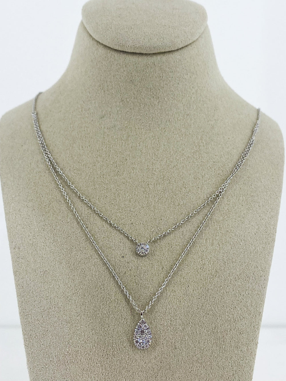 Collier Double Chaîne Diamant Illusion Or Blanc -  - Sublime Diamant - Collier - Les Champs d'Or