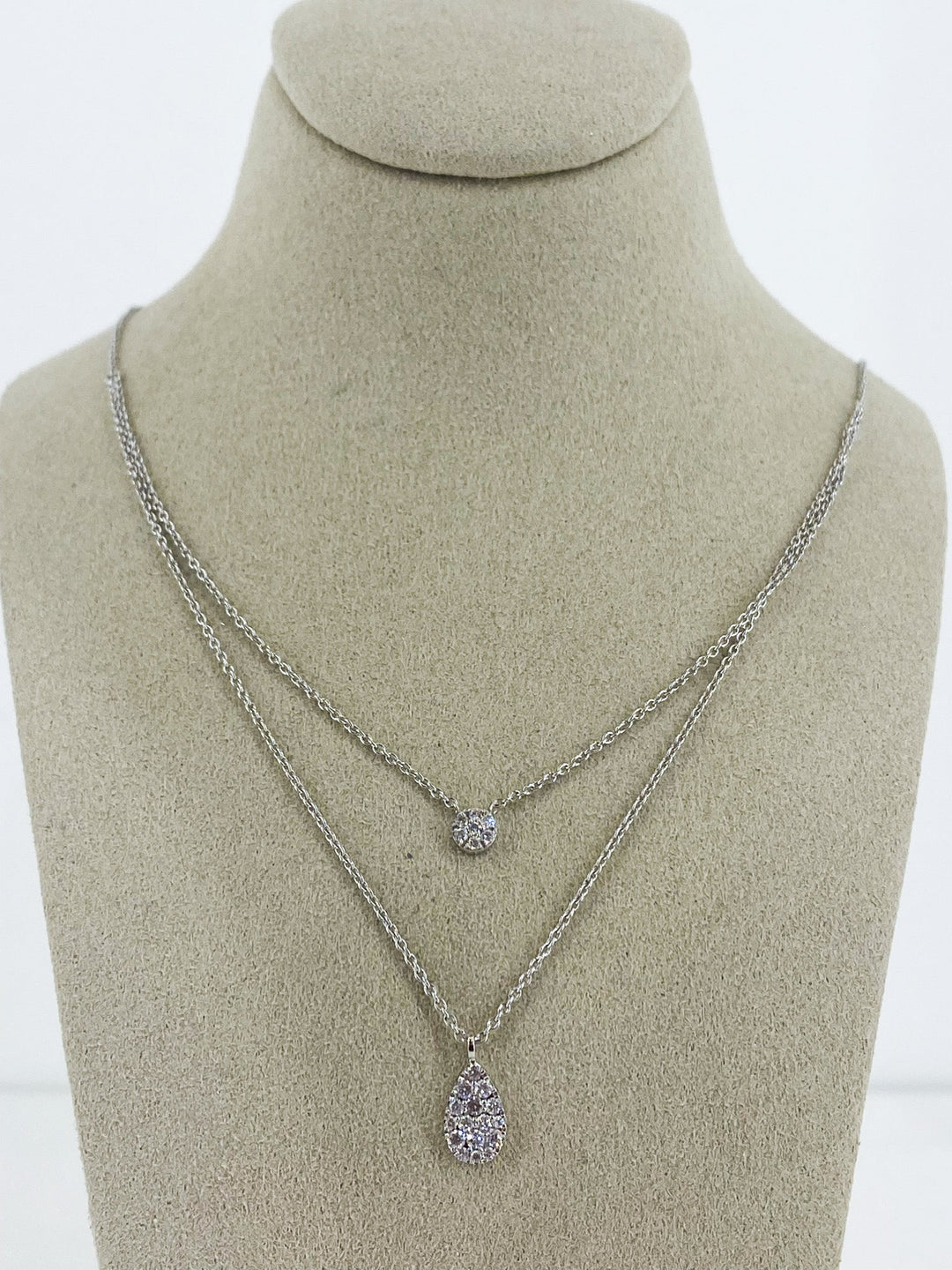 Collier Double Chaîne Diamant Illusion Or Blanc -  - Sublime Diamant - Collier - Les Champs d'Or