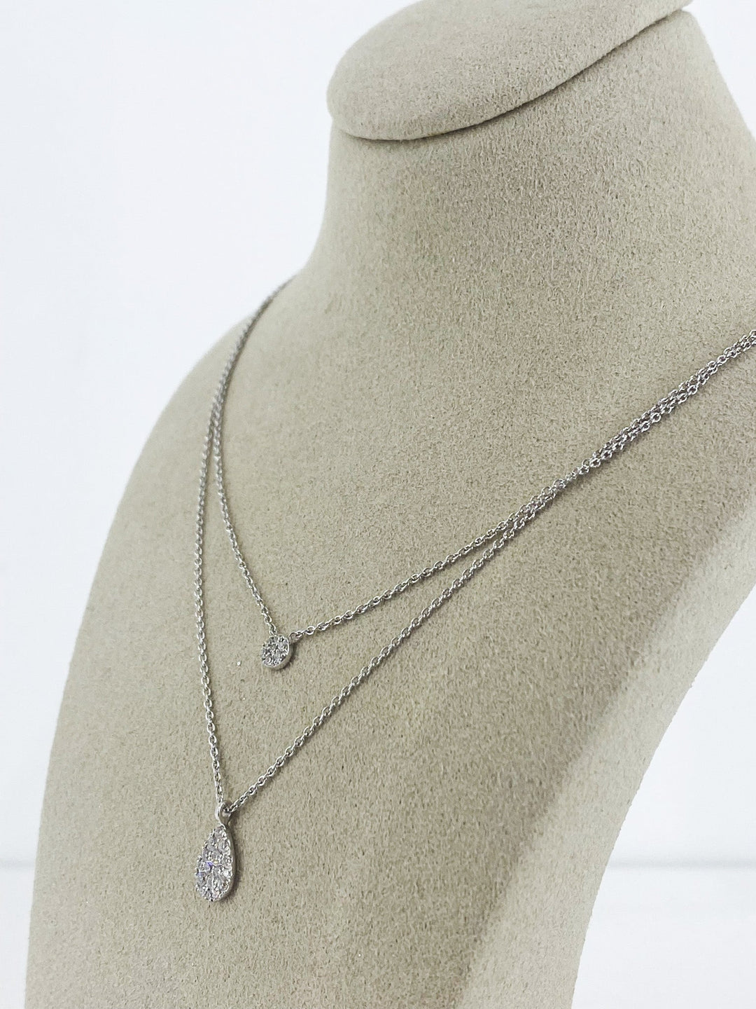 Collier Double Chaîne Diamant Illusion Or Blanc -  - Sublime Diamant - Collier - Les Champs d'Or