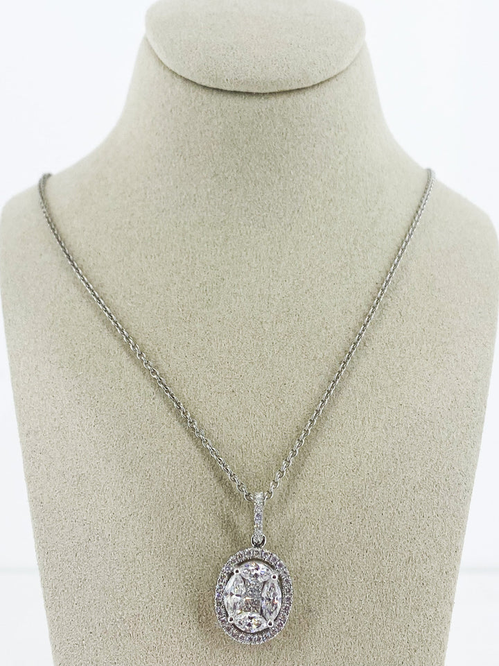 Pendentif Or Blanc Illusion Ovale -  - Sublime Diamant - Pendentif - Les Champs d'Or