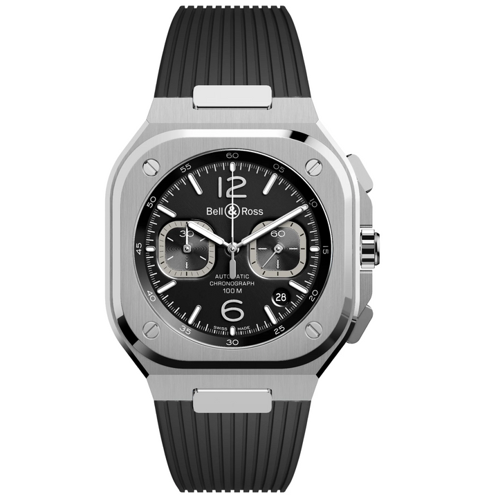 Montre BR 05 Chrono Black Steel - Bracelet Caoutchouc