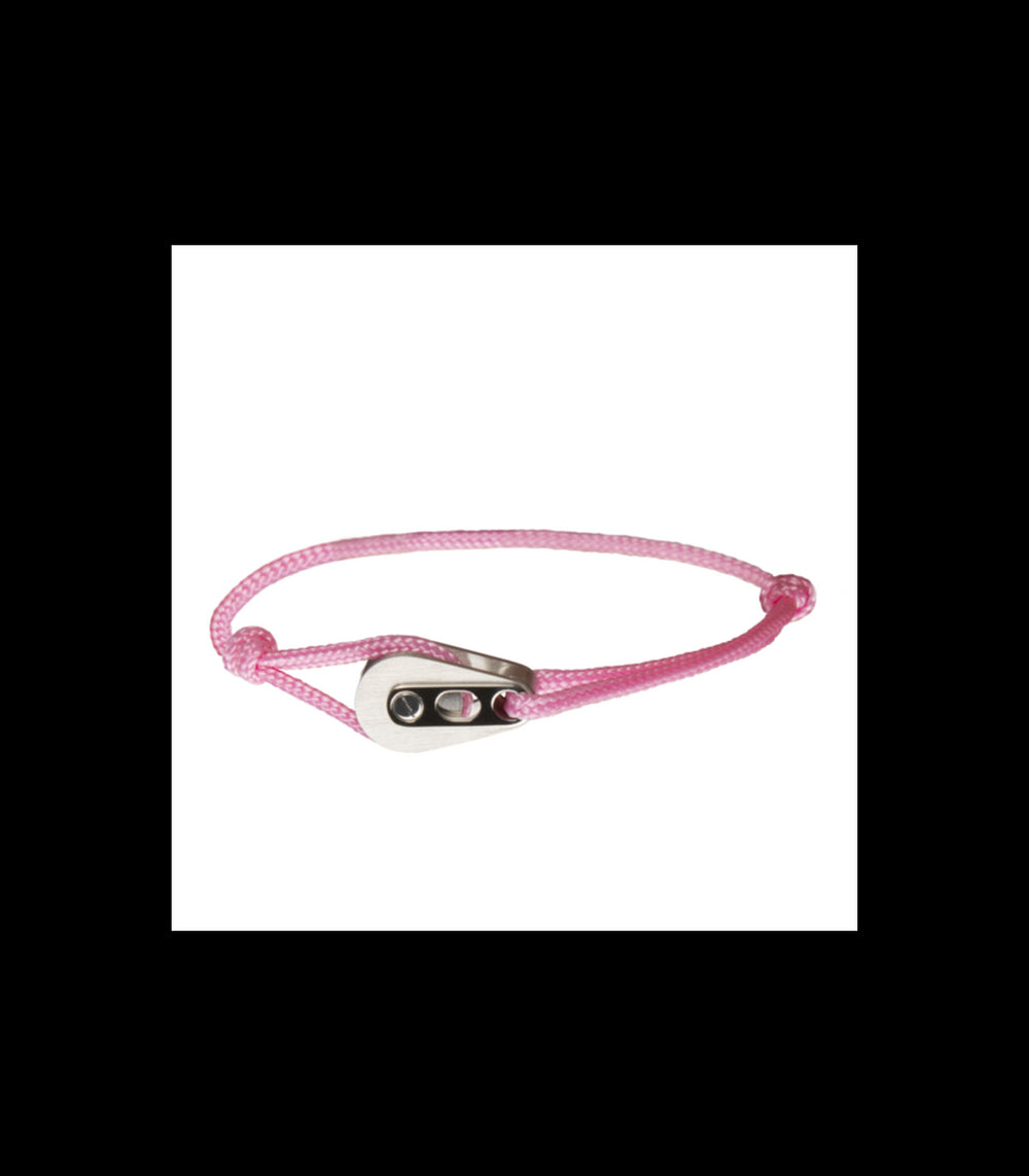 Bracelet Poulie Acier Brossé, Cordon Rose - Bijoux - Latitude 46 - Les Champs d'Or