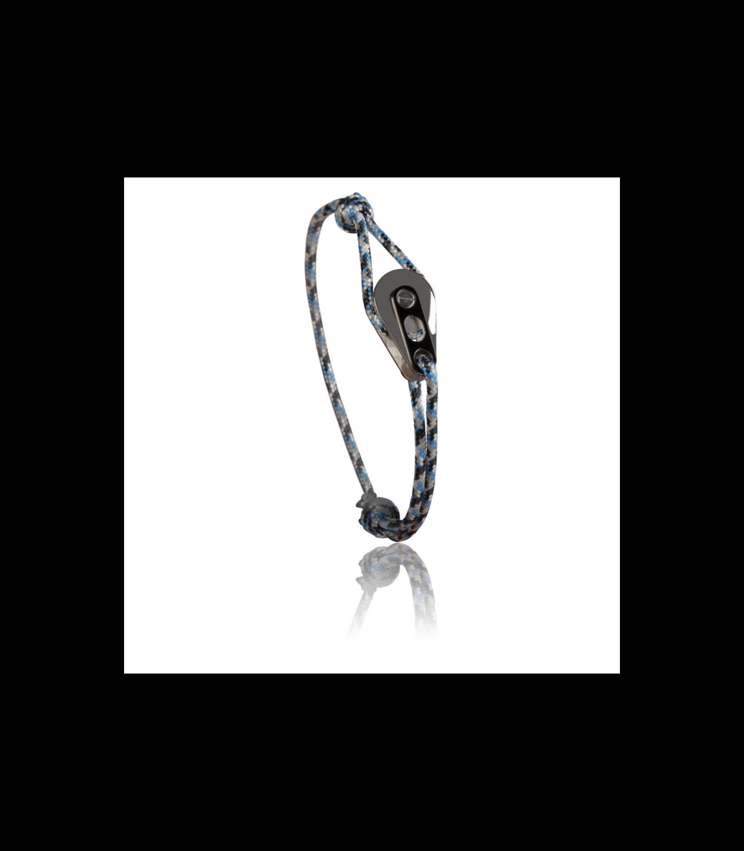 Bracelet Poulie Acier / PVD Noir, Cordon Camo Bleu - Bijoux - Latitude 46 - Les Champs d'Or