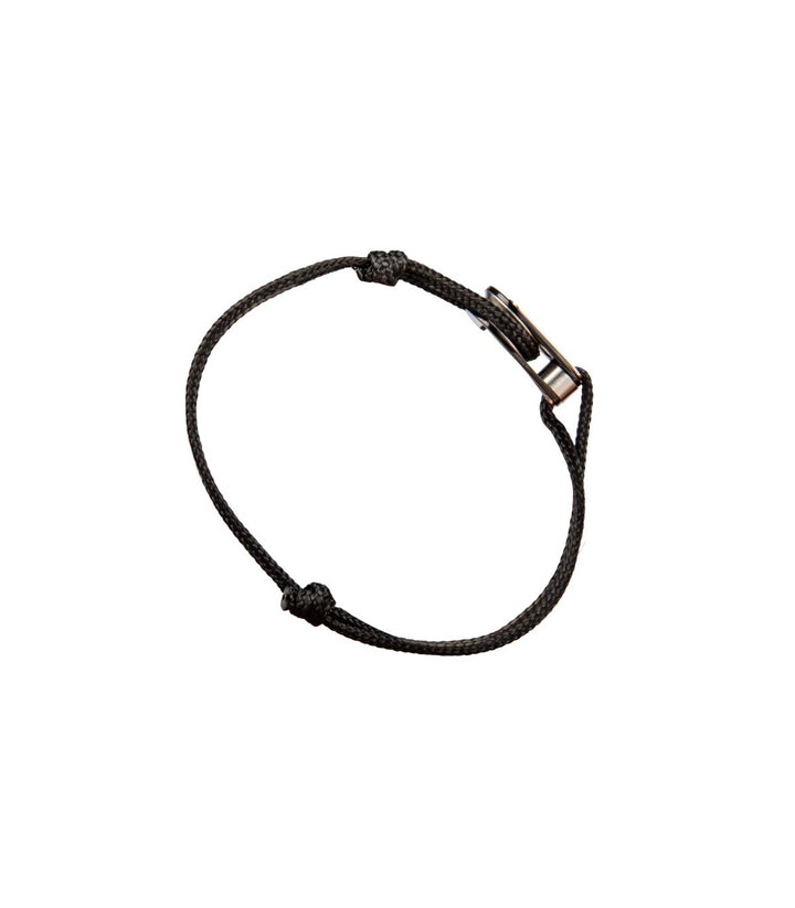 Bracelet Poulie Acier Brossé/PVD Noir, Cordon Noir - Latitude 46 - Bracelet - Les Champs d'Or