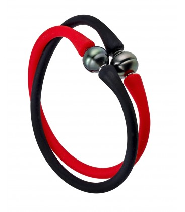 Bracelet Silicone + 1 Perle De Tahiti Cerclee 9,5 Mm Qualite Ab (BRA.EVASION-AGT) - Bracelet - Négoce îles - Les Champs d'Or