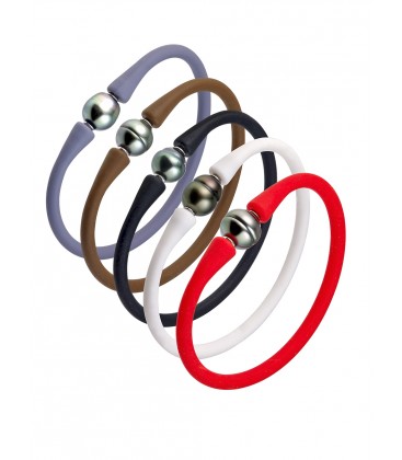 Bracelet Silicone + 1 Perle De Tahiti Cerclee 9,5 Mm Qualite Ab (BRA.EVASION-AGT) - Bracelet - Négoce îles - Les Champs d'Or