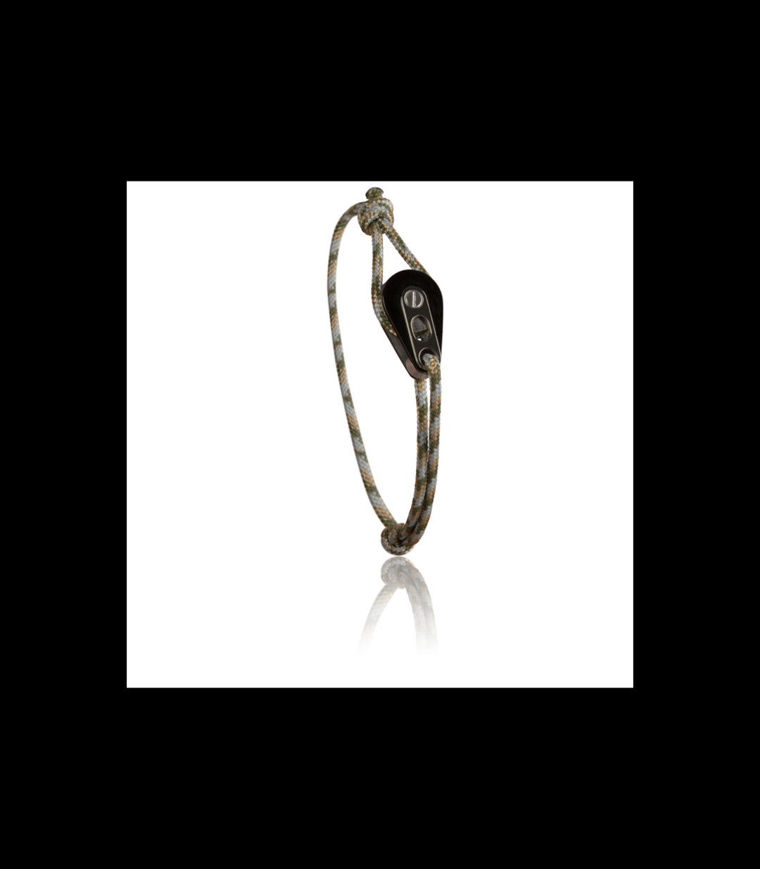 Bracelet Poulie PVD Noir / Acier, Cordon Camo Kaki Clair - Latitude 46 - Bracelet - Les Champs d'Or