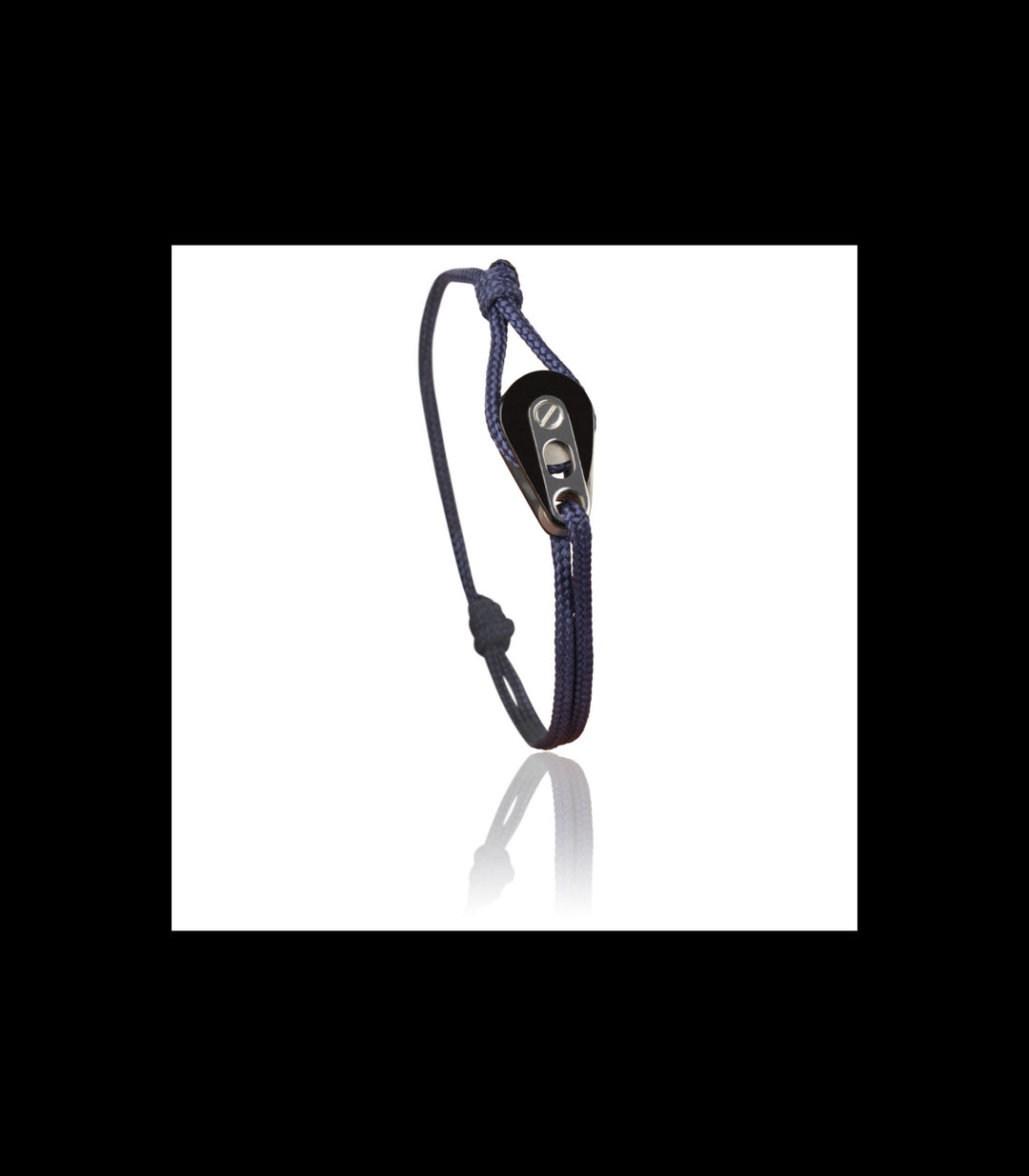 Bracelet Poulie PVD Noir / Acier, Cordon Navy - Latitude 46 - Bracelet - Les Champs d'Or