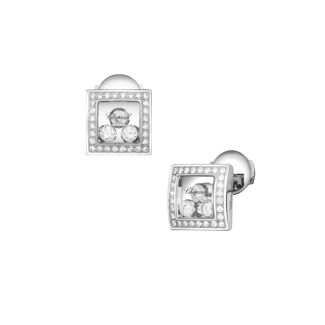 Boucles d'Oreilles Happy Diamonds Carré En Or Blanc Serties 839224-1002 - Chopard Joaillerie - Boucles d'Oreilles - Les Champs d'Or