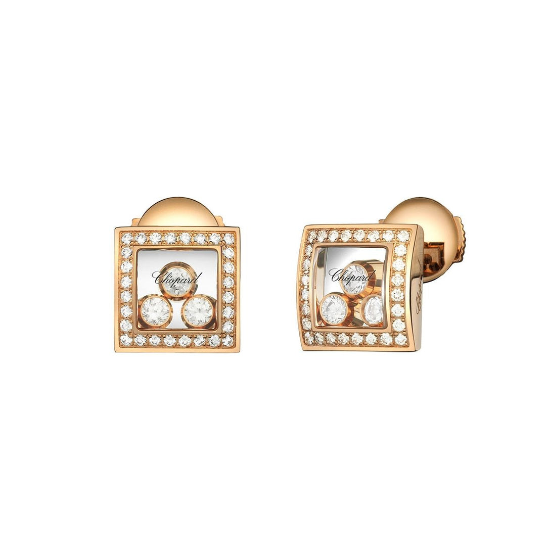 Boucles d'Oreilles Happy Diamonds Curves 3 Brillants Mobiles Serties Or Rose 839224-5002 - Chopard Joaillerie   Boucles d'Oreilles - Les Champs d'Or