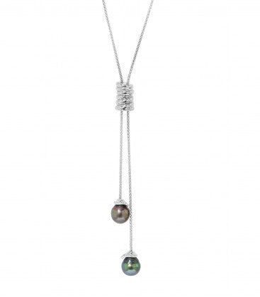 Collier Chaine Ajustable + 2 Perles De Tahiti Cerclees 10/11 Mm Qualite Ab 13 Gr - Collier - Négoce îles - Les Champs d'Or
