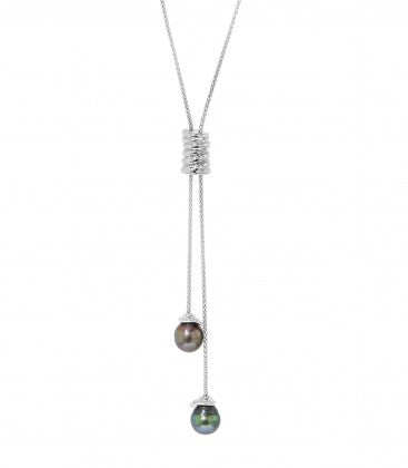 Collier Chaine Ajustable + 2 Perles De Tahiti Cerclees 10/11 Mm Qualite Ab 13 Gr - Collier - Négoce îles - Les Champs d'Or