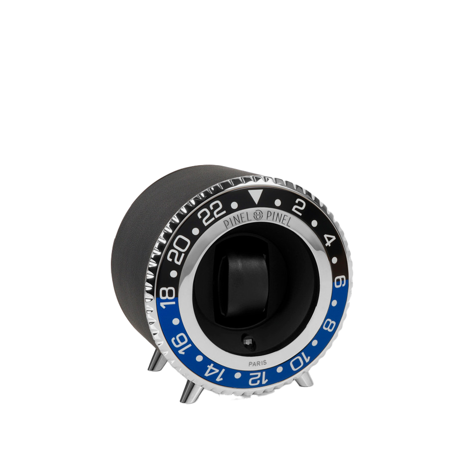 Twin GMT Black&Blue/Silver Cuir Noir - Pinel & Pinel - Les Champs d'Or