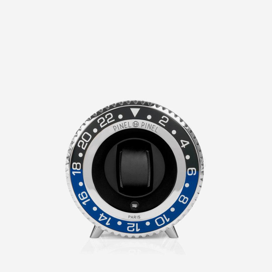 Twin GMT Black&Blue/Silver Cuir Noir - Pinel & Pinel  - Remontoir - Les Champs d'Or