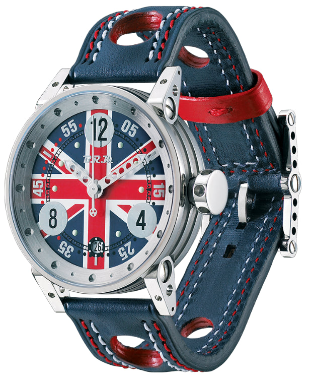 Montre V6-44 Drapeau anglais / UK - Boîtier Inox Poli / Aiguilles Grises -  B.R.M - Les Champs d'Or