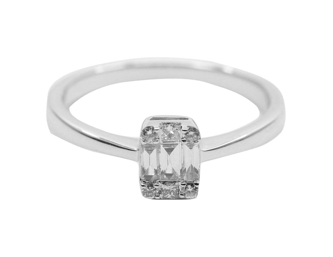Bague Illusion Petit modèle Or Blanc Diamants taille baguette et brillants E100LR/18 - Les Champs d'Or