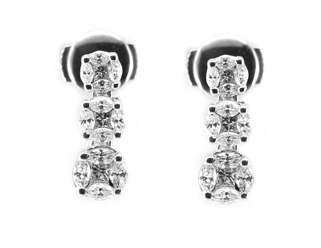 Boucles d'Oreilles Illusion pendentes Petit modèle Or Blanc Diamants taille princesse et brillants 9272LE/2 - Purity Jewelry - Bijoux - Les Champs d'Or