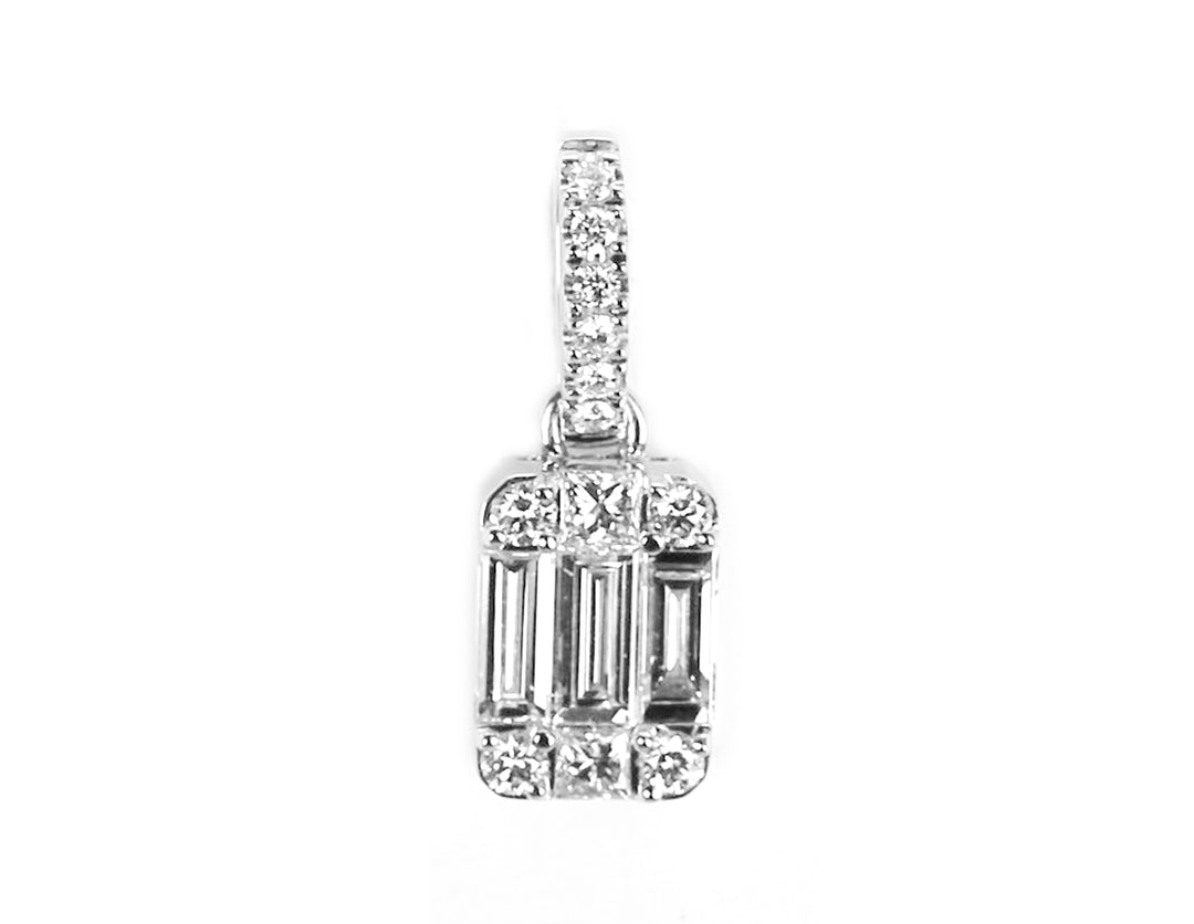 Pendentif Illusion Moyen modèle Or Blanc Diamants taille baguette et brillants E200LP/11 - Purity Jewelry - Bijoux - Les Champs d'Or