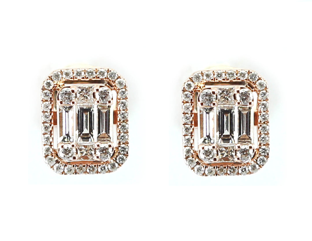 Boucles d'Oreilles Illusion entourage Moyen modèle Or Rose Diamants taille baguette et brillants EM150LE/37 - Purity Jewelry - Bijoux - Les Champs d'Or