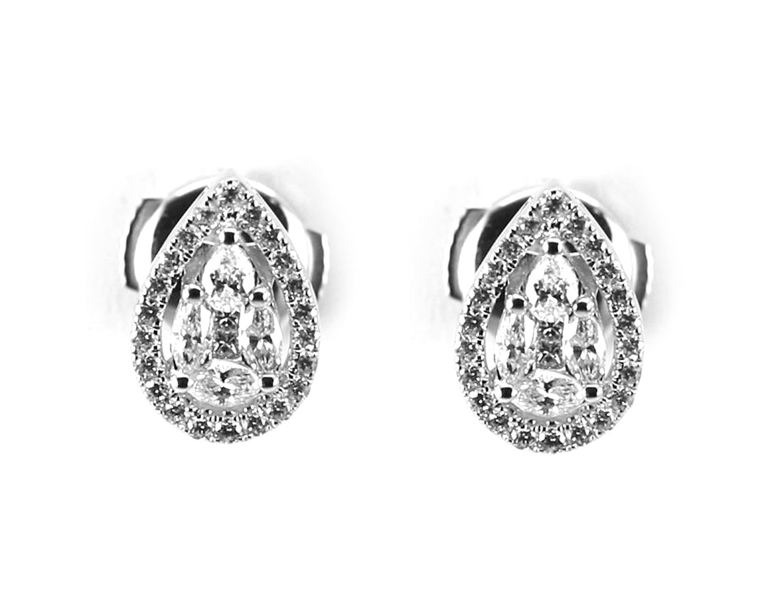Boucles d'Oreilles Illusion poire Grand modèle Or Blanc Diamants taille poire et brillants PM50LE/7 - Purity Jewelry - Bijoux - Les Champs d'Or