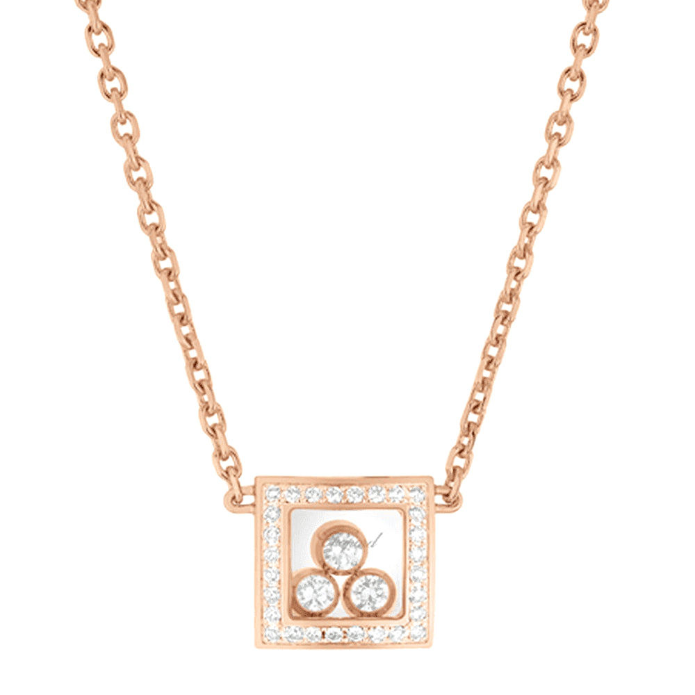 Collier Happy Diamonds Carré Or Rose Sertie 3 Brillants Mobiles 819224-5002 - Collier - Chopard - Les Champs d'Or