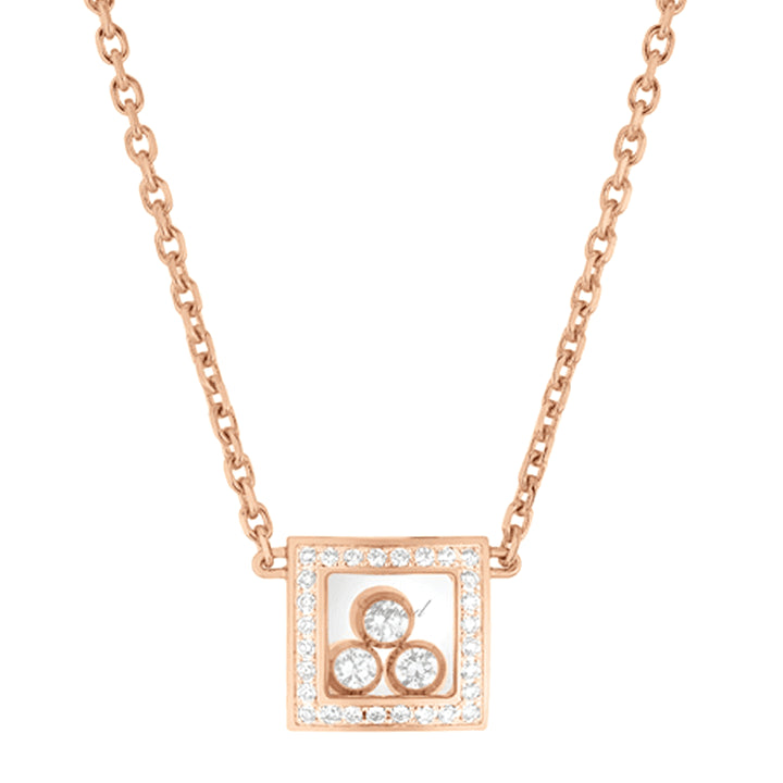 Collier Happy Diamonds Carré Or Rose Sertie 3 Brillants Mobiles 819224-5002 - Collier - Chopard - Les Champs d'Or