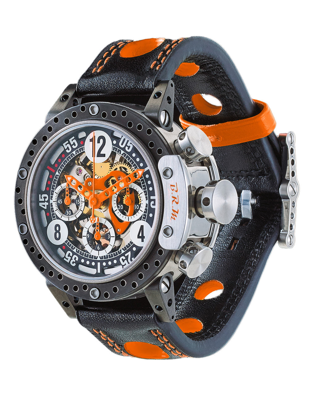 Montre BRM DDF12-46 Squelette Aiguilles Orange -  B.R.M - Les Champs d'Or