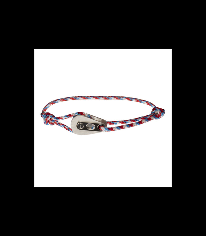 Bracelet Poulie Acier Brossé, Cordon Camo Bleu/Rouge - Bijoux - Latitude 46 - Les Champs d'Or