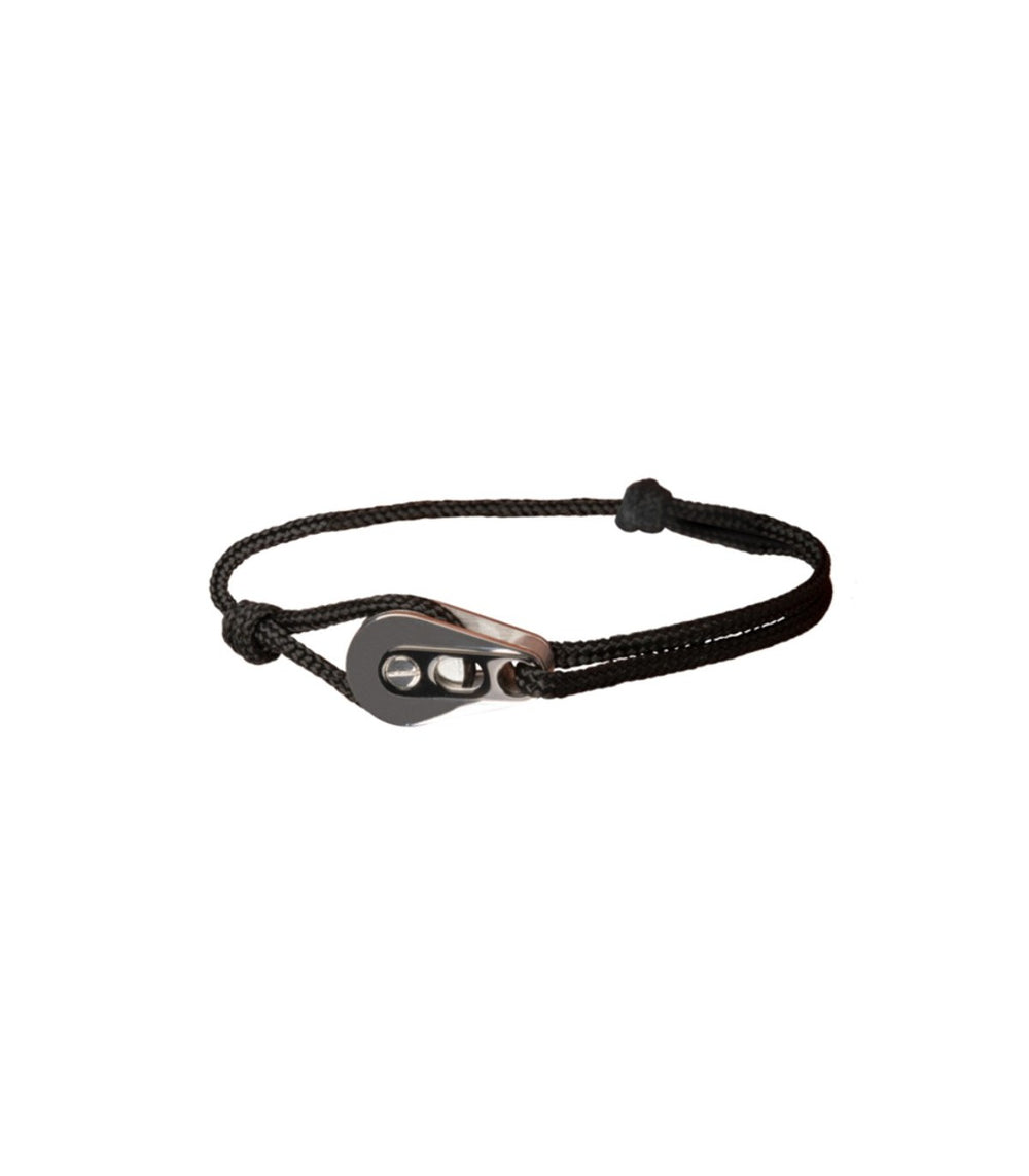 Bracelet Poulie Acier Brossé/PVD Noir, Cordon Noir - Bijoux - Latitude 46 - Les Champs d'Or