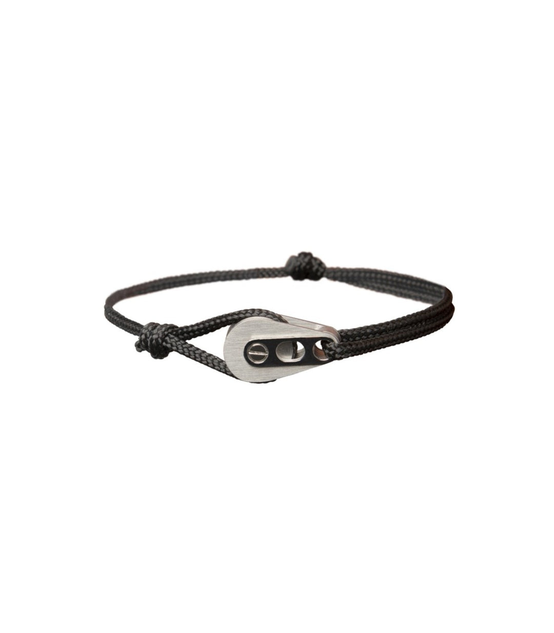 Bracelet Poulie Acier Brossé/Poli, Cordon Noir - Bijoux - Latitude 46 - Les Champs d'Or