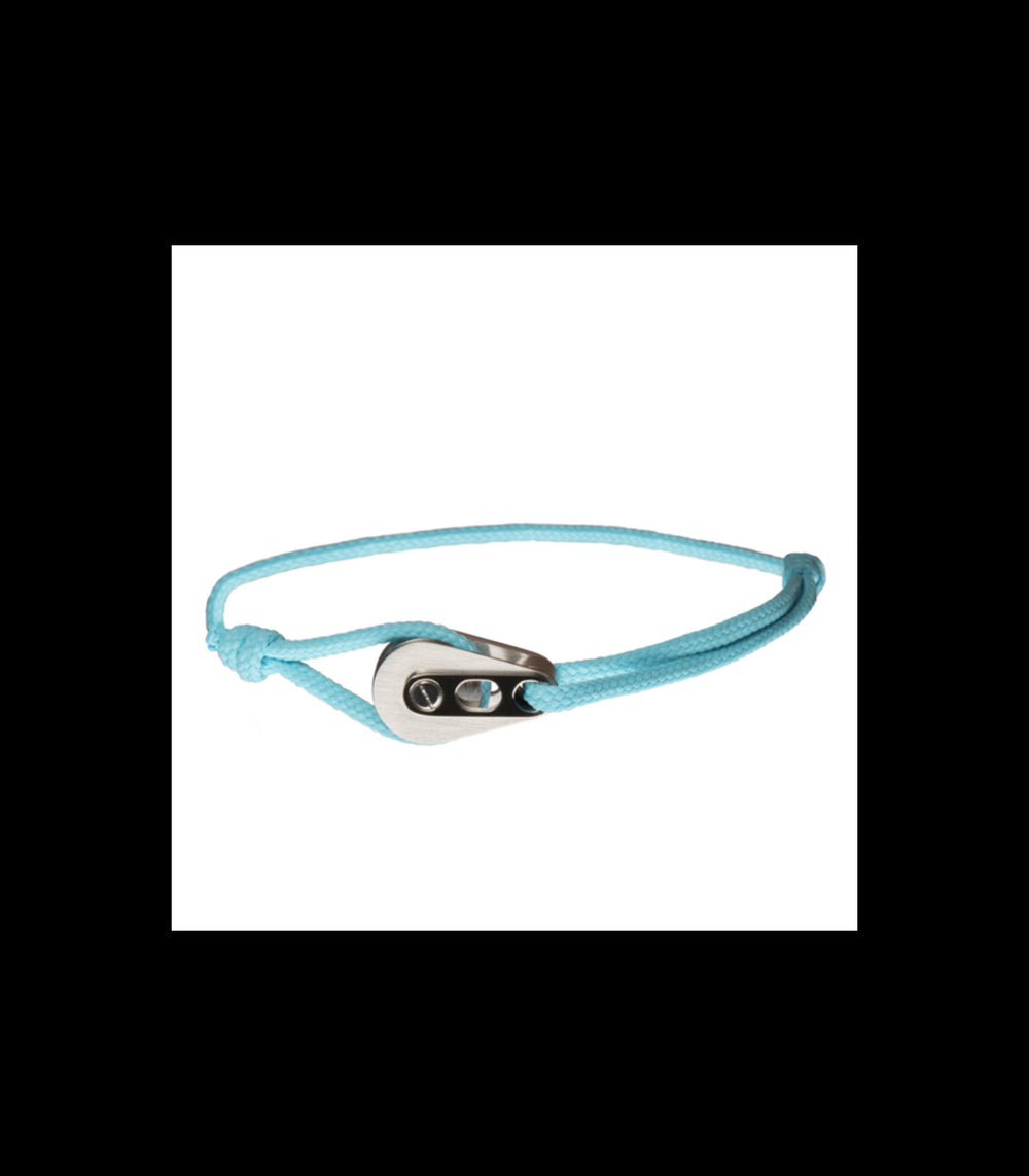 Bracelet Poulie Acier Brossé, Cordon Turquoise - Bijoux - Latitude 46 - Les Champs d'Or