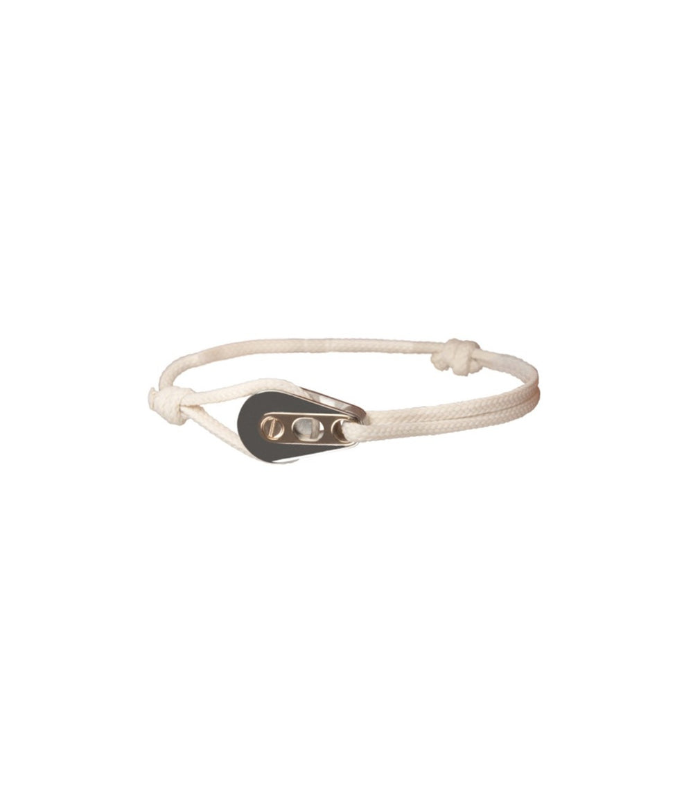 Bracelet Poulie Acier / PVD Or Rose, Cordon Blanc - Bijoux - Latitude 46 - Les Champs d'Or