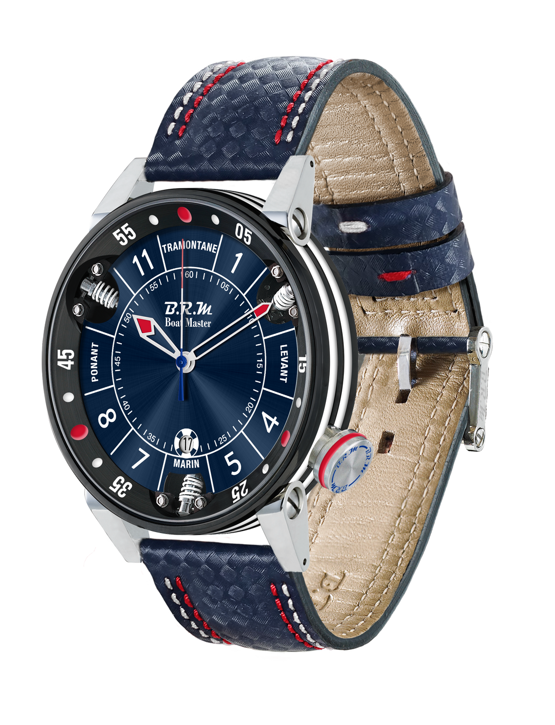 Montre Boat Master PVD Noir - Bracelet Bleu Marine  - B.R.M - Montre - Les Champs d'Or