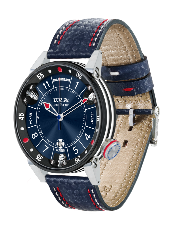 Montre Boat Master PVD Noir - Bracelet Bleu Marine  - B.R.M - Montre - Les Champs d'Or