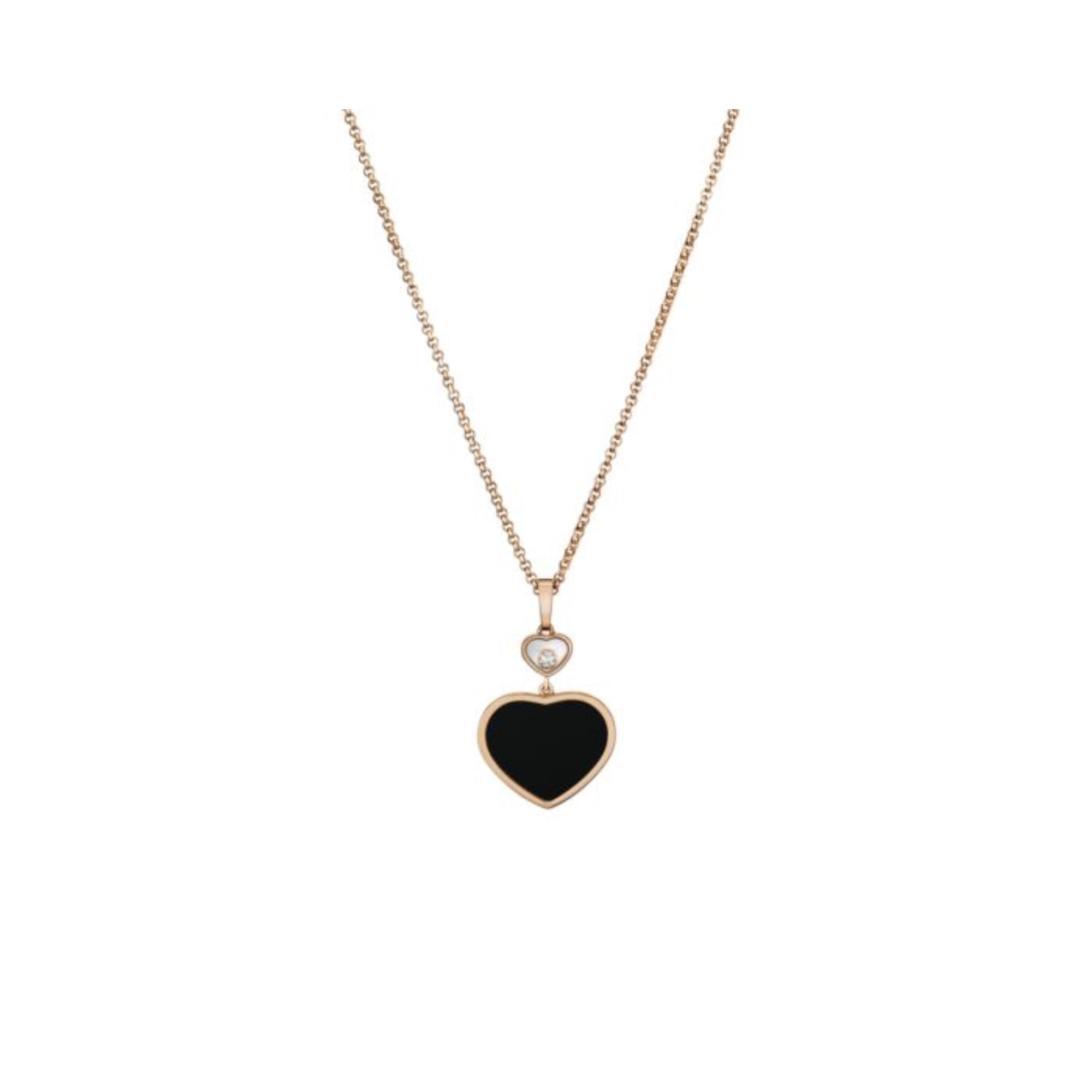 Chopard Happy Hearts Pendant in Rose Gold Diamond and Onyx Les