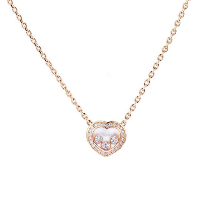 Collier Happy Diamonds Coeur Or Rose Sertie 3 Brillants Mobiles 819203-5002 - Chopard Joaillerie - Collier - Les Champs d'Or