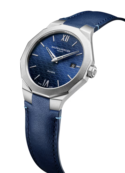 Baume & Mercier Riviera M0A10846 – Quartz 39mm Acier / Cuir Bleu