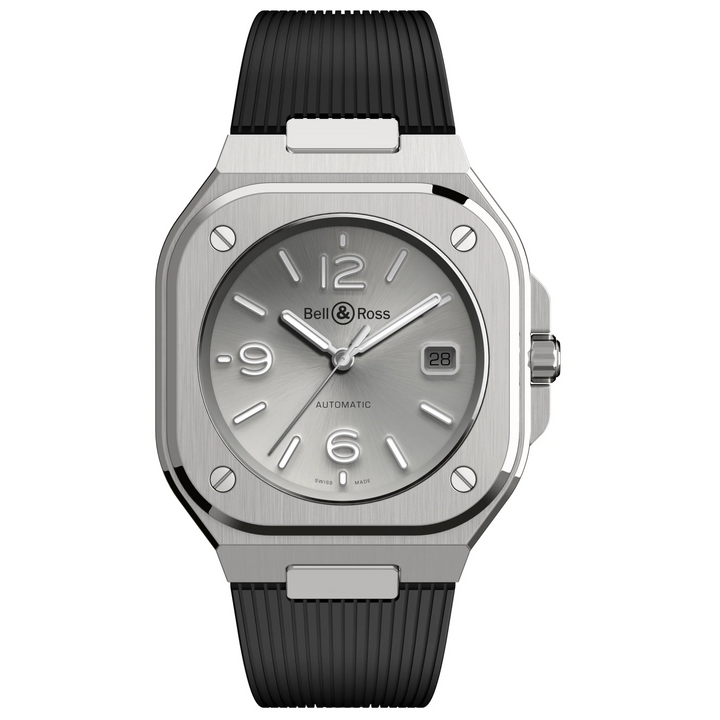 Montre BR 05 Grey Steel Bracelet Caoutchouc Cadran Gris
