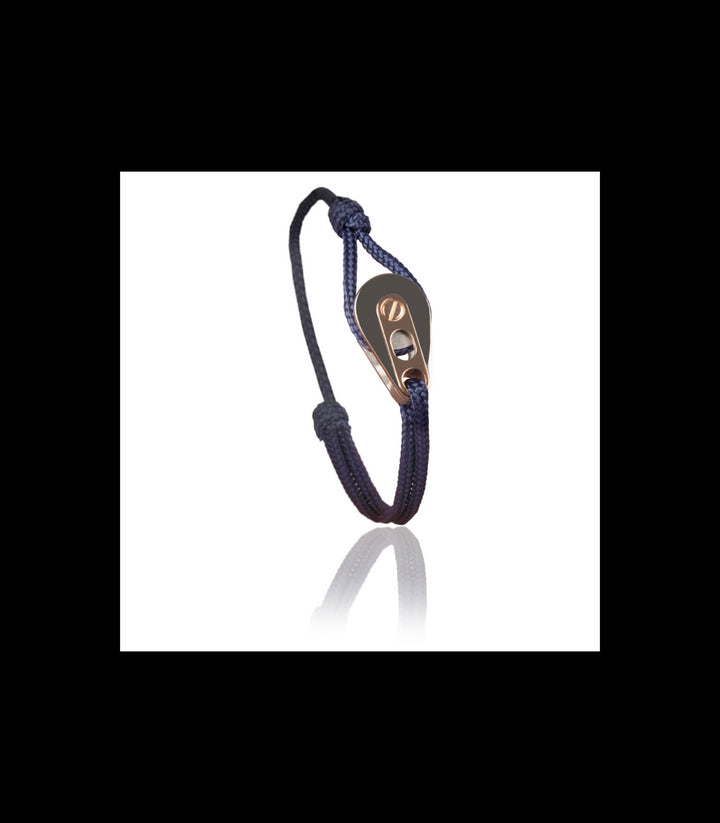 Bracelet Poulie Acier / PVD Or Rose, Cordon Navy - Bijoux - Latitude 46 - Les Champs d'Or