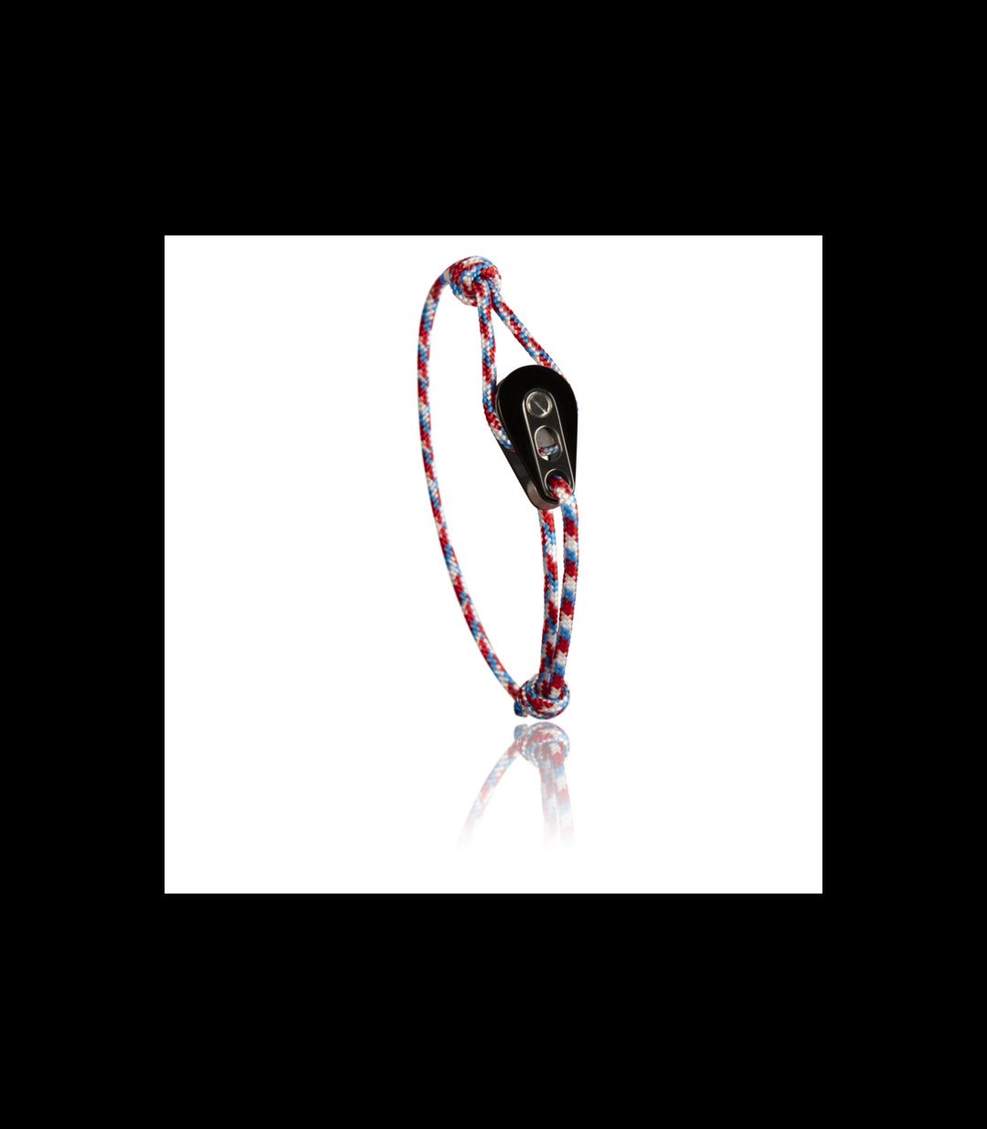 Bracelet Poulie PVD Noir / Acier, Camo Cordon Bleu / Rouge - Latitude 46 - Bracelet - Les Champs d'Or
