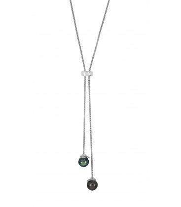 Collier Chaine Ajustable + 2 Perles De Tahiti Cerclees 10/11 Mm Qualite Ab 9 Gr - Collier - Négoce îles - Les Champs d'Or