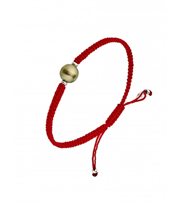 Bracelet 1 Perle De Tahiti Cerclee 8/10 Mm Sur Coton Cire Qualite A 1 Gr (MACRAME.GY1P-AGT) - Bracelet - Négoce îles - Les Champs d'Or